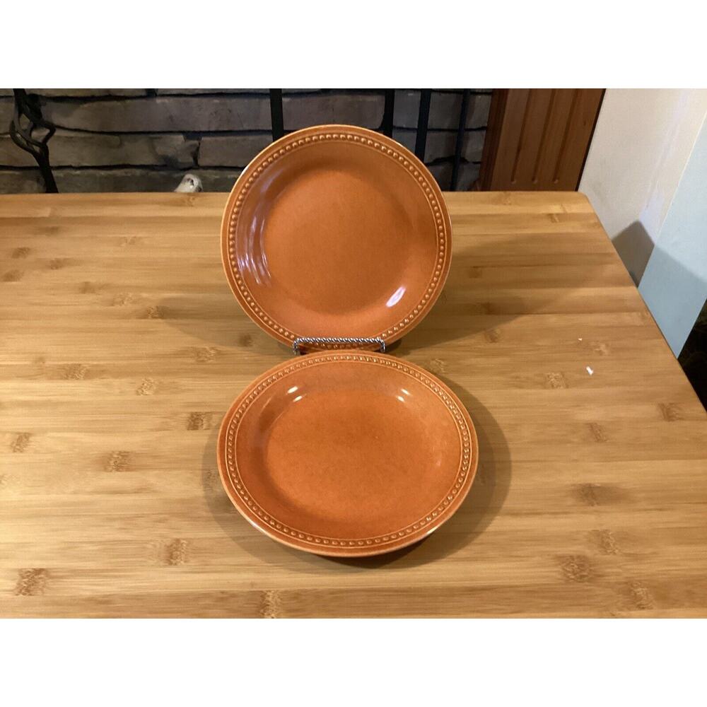 Pier 1 Spice Route Nutmeg 8.5" Salad Dessert Plates Bead Edge Set‎ of 2
